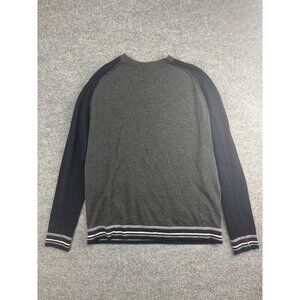 Good Man Brand Sweater Mens Large Gray Navy Merino Wool Pullover Crewneck Stripe